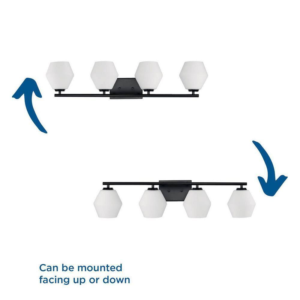 Progress Lighting Copeland 4-Light Vanity Light, Matte Black, Opal Glass Shades