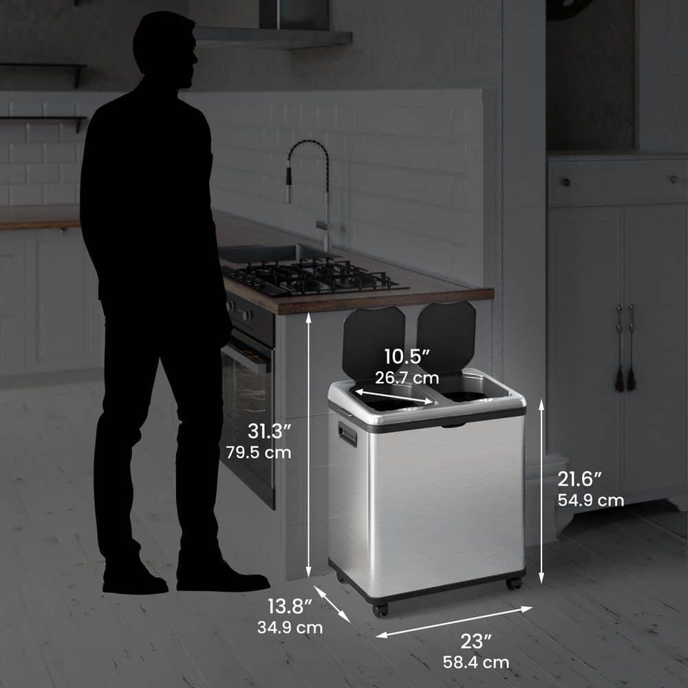 iTouchless Erik Stainless Steel 16 Gallon Motion Sensor Multi-Compartments Trash & Recycling Bin