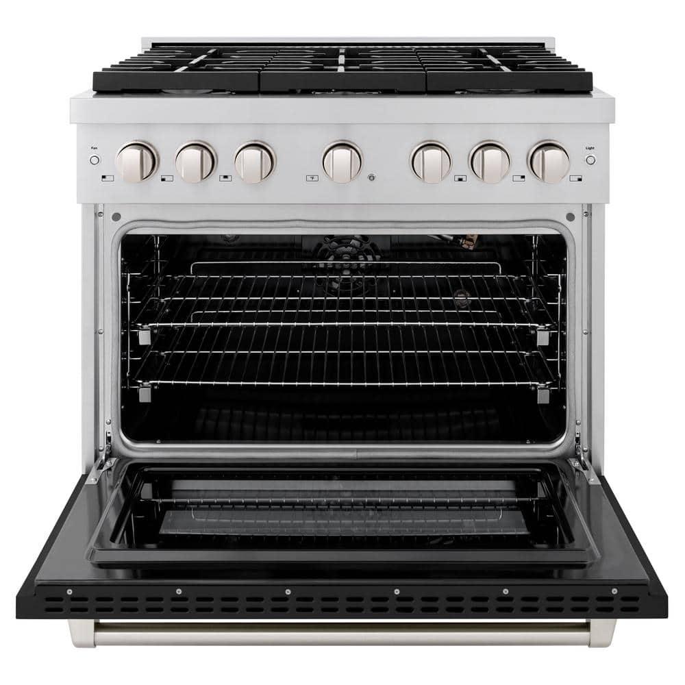 ZLINE 36 in. 5.2 cu. ft. Paramount Gas Range W/ 6 Burner Cooktop & Convection Gas Oven in Stainless Steel W/ Black Matte Door (SGR-BLM-36)