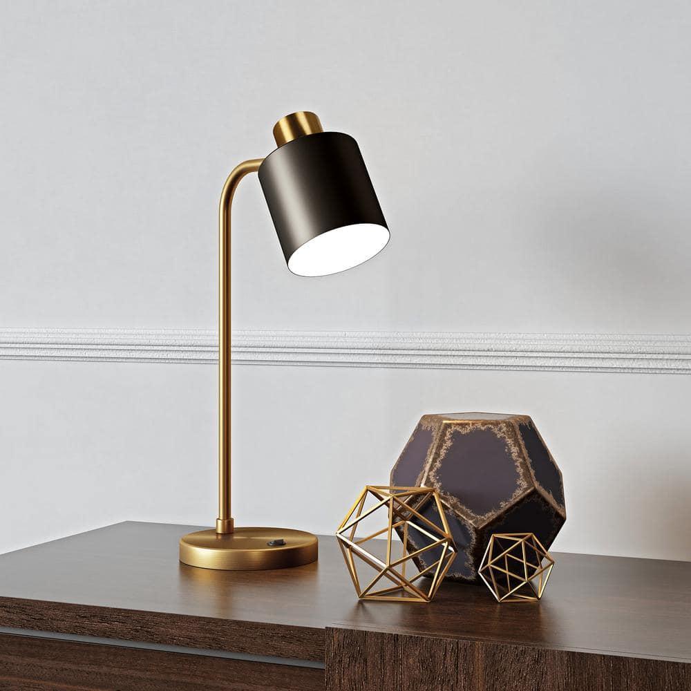 Brass and Black Metal 20.75" Table Lamp with Dome Shade