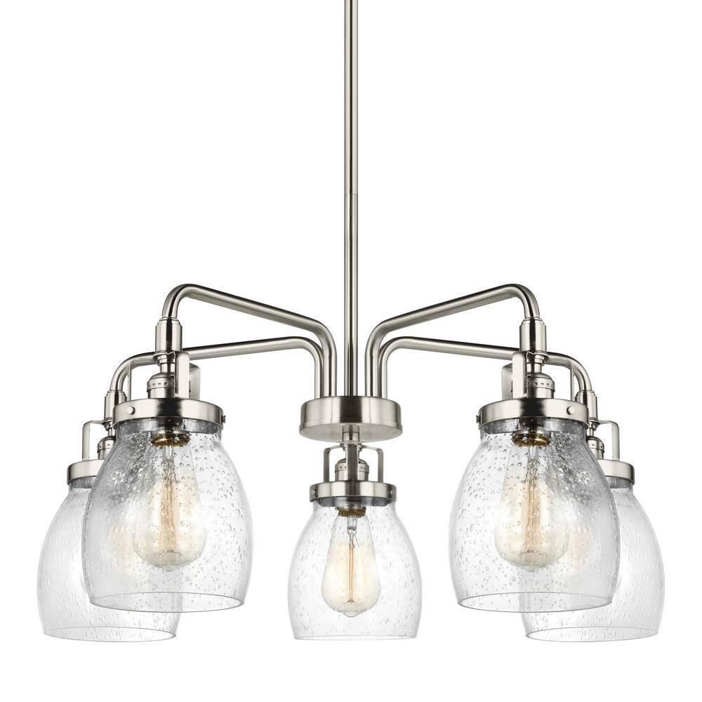 Brushed Nickel 5-Light Chandelier with Clear Seeded Glass Shades