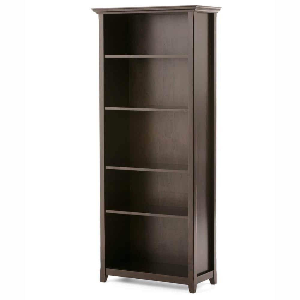 Simpli Home Amherst 30"W Solid Wood 5 Shelf Bookcase with Adjustable Shelves
