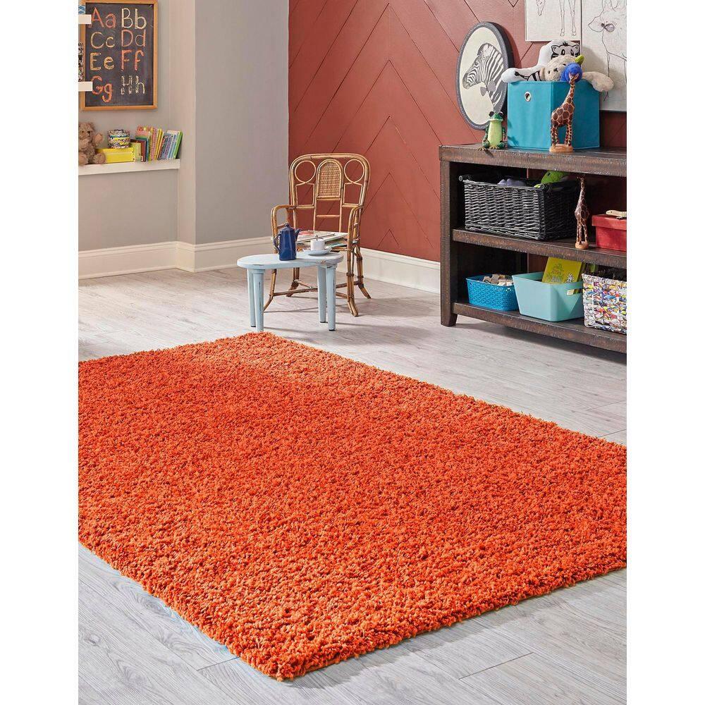 Unique Loom 4' 1 x 6' 1 Solid Shag Tiger Orange Area Rug