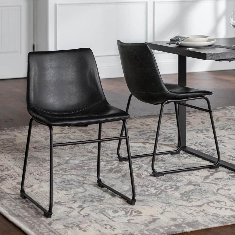 ONKER  Douglas Urban Industrial Faux Leather Armless Dining Chairs, Set of 2, Black