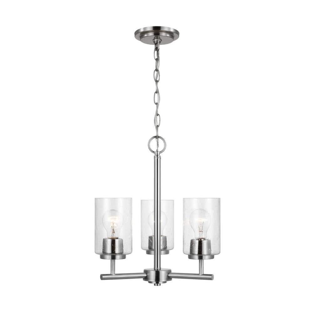 Generation Lighting 31170-962 Oslo - 3 Light Chandelier in Contemporary Style-16.5 Inches Tall and 15 Inches Wide, Brushed Nickel Finish with Clear Seeded Glass