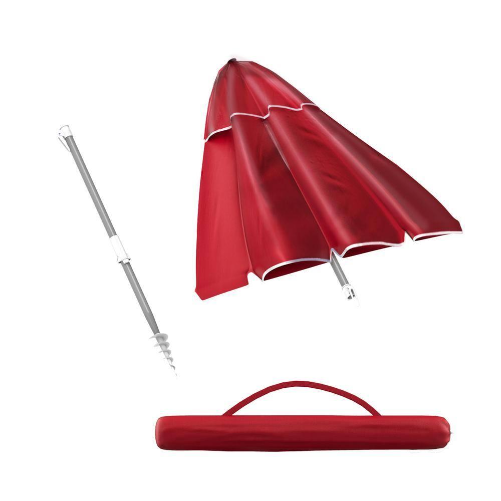 Beach Umbrella with 360 deg Tilt- Portable Outdoor Sun Shade Canopy with UV Protection - 7 ft. - Red