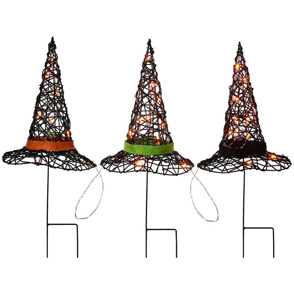 23" Prelit Black Witch’s Hat Garden Stakes - National Tree Company