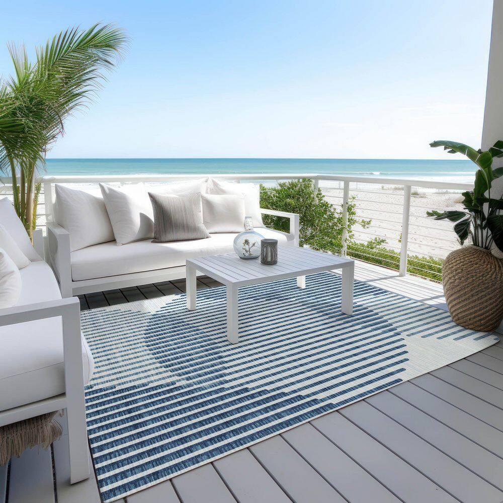 Addison Blue Rectangular Washable Synthetic Area Rug 10' x 14'