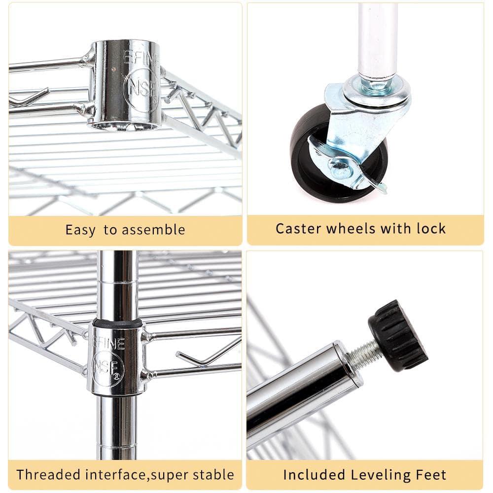 Chrome 4- Shelving Units and  Rack on Wheels with  Liners Set of 4  NSF Certified  Adjustable Matel Wire Shelving Unit Rack for Garage  Kitchen  Office(50H X 30W X 14D)