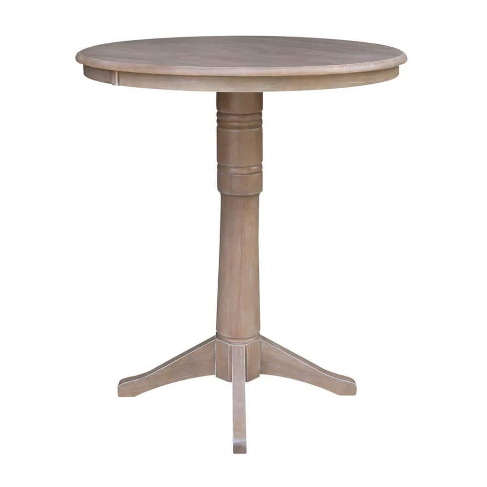 36"x36" Round Top Solid Wood Pedestal Bar Height Table Washed Gray Taupe - International Concepts