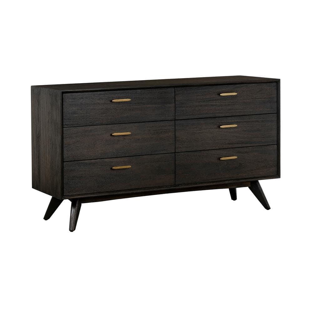 Baly 6 Drawer Mid-Century Modern Dresser Brown - Armen Living: Wood Frame, Includes Anti-Tip Hardware