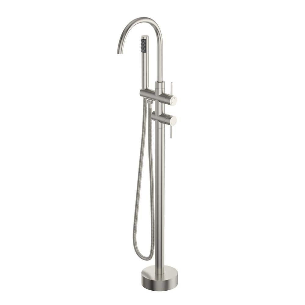 Double Handle Floor Mounted Freestanding Tub Filler With Handshower