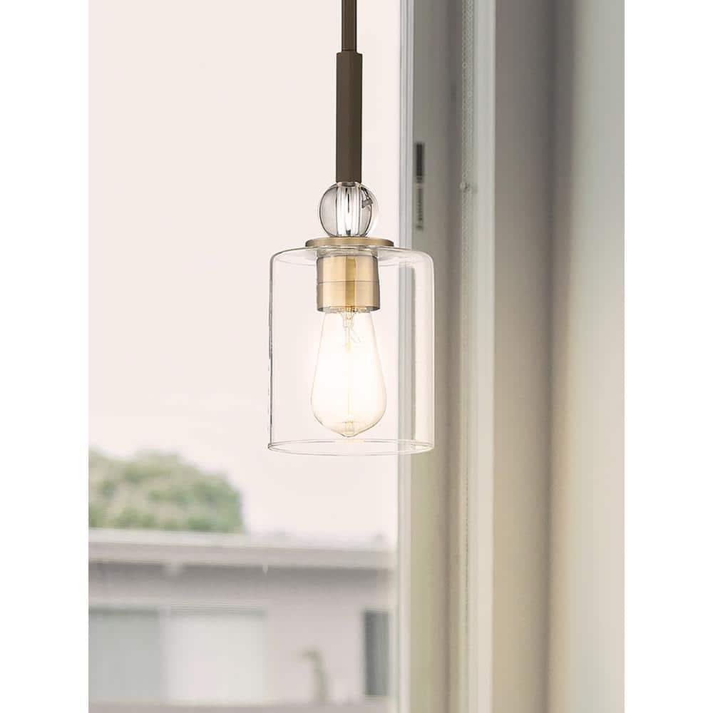 Mini Painted Bronze and Brass Glass Pendant Light
