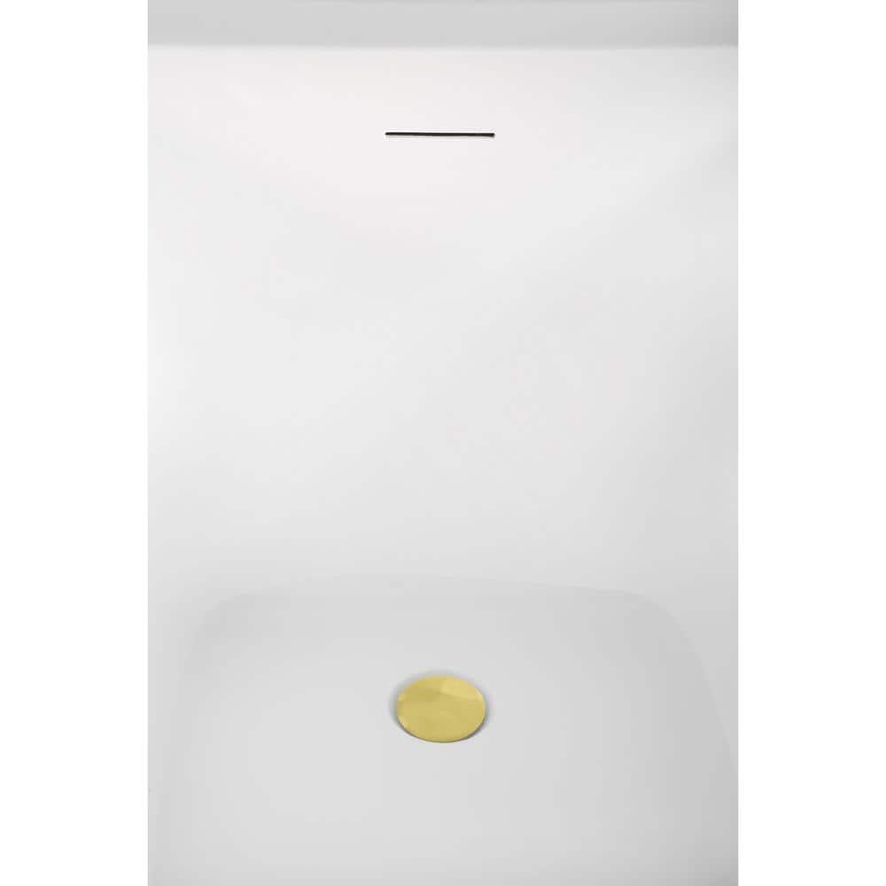 51" Streamline Soaking Glossy White Acrylic Freestanding Bathtub, Bamboo Tray, Drain