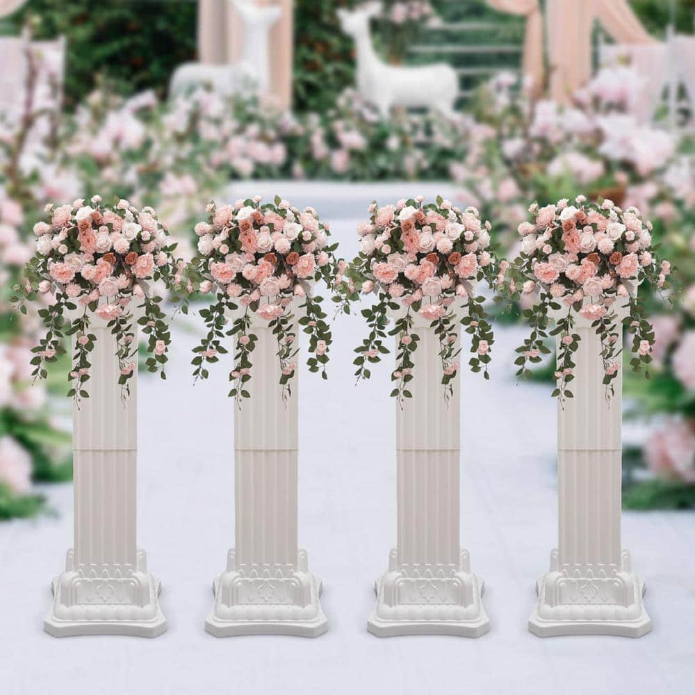 Roman Columns Plastic Wedding Stand Pillar Greek Statue Plant Stand Elegant Event Party Decorative Pedestal Flower Pot Holder Decor (4Pcs, 11.81x35.43 Inch)