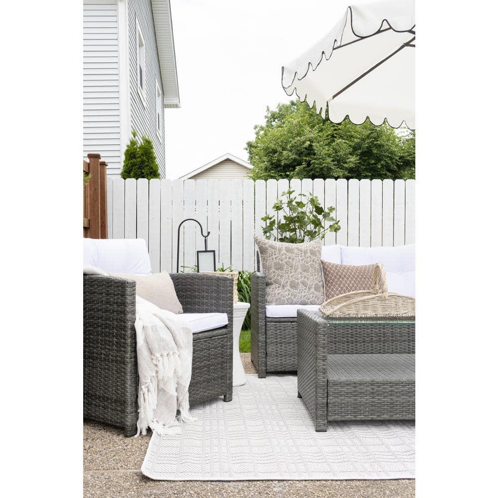 Bermuda BMU802 Power Loomed Indoor/Outdoor Machine Washable Area Rug - Ivory/Light Grey - 5'3"x5'3" - Safavieh