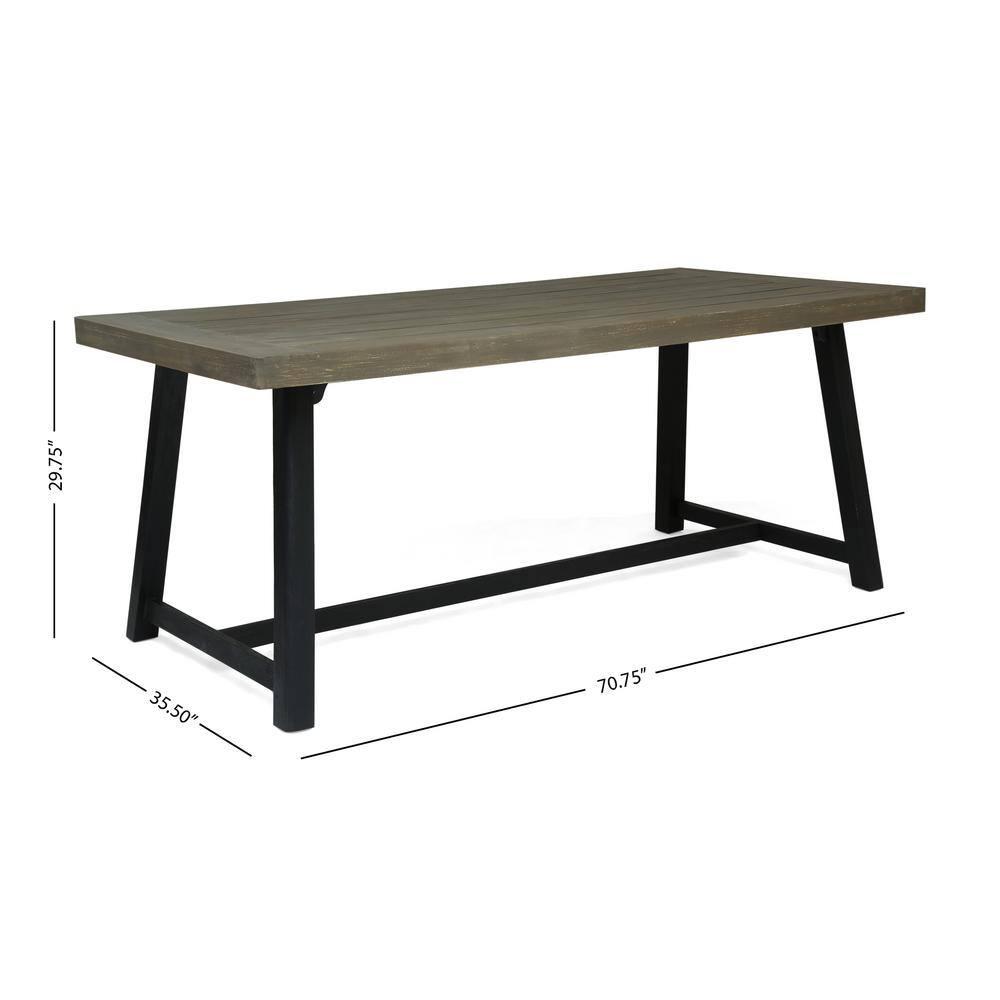 Noble House Raphael 70.75" Wood Top Patio Dining Table in Sandblast Gray