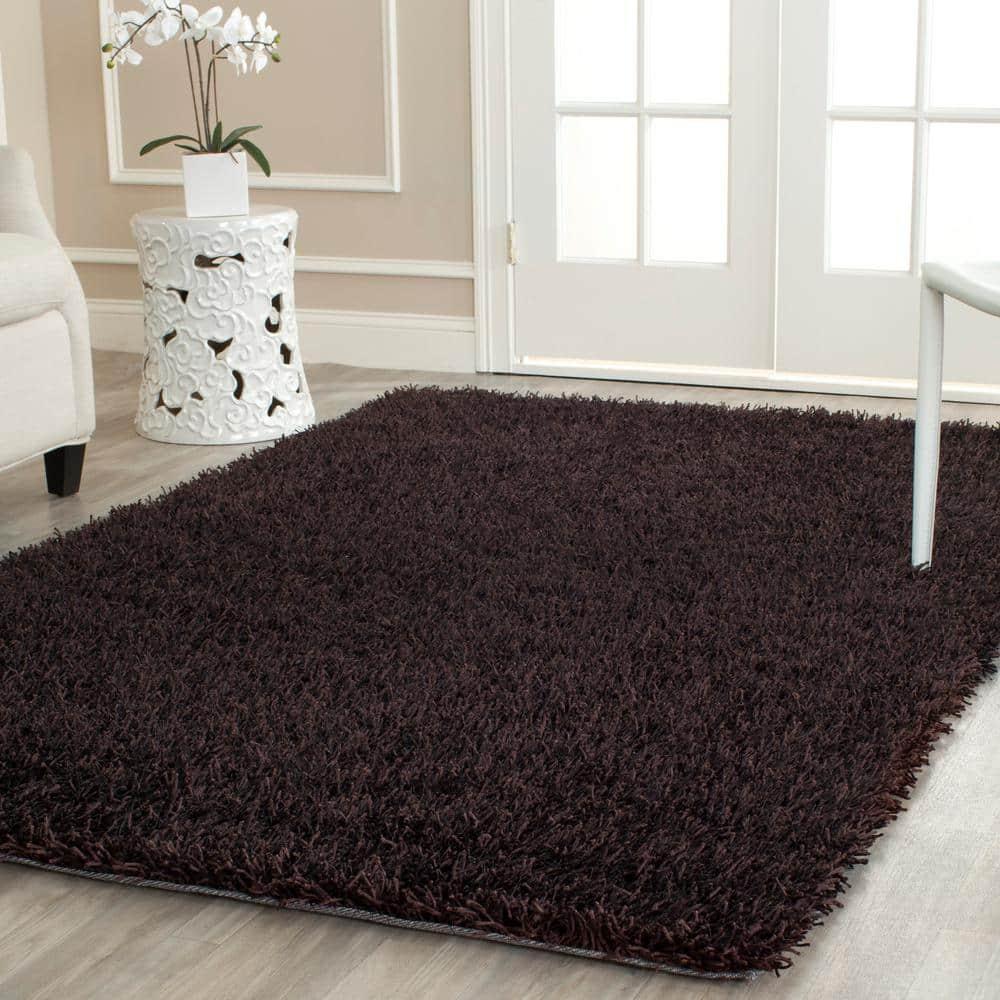 SAFAVIEH New Orleans Darius Solid Polyester Shag Area Rug, Chocolate, 8' x 10'