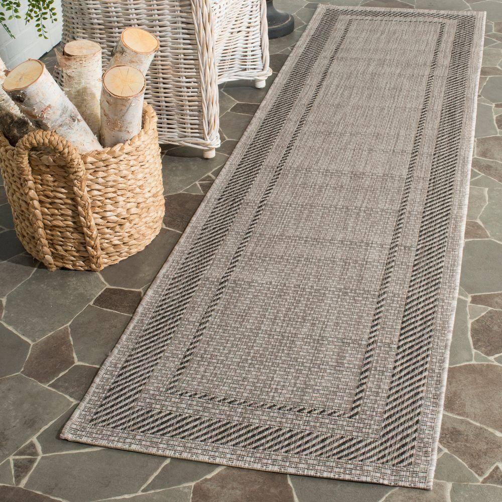 SAFAVIEH Courtyard Collection 2'3" x 6'7" Beige/Black CY8477 Indoor/ Outdoor Waterproof Easy Cleaning Patio Backyard Mudroom Runner Rug