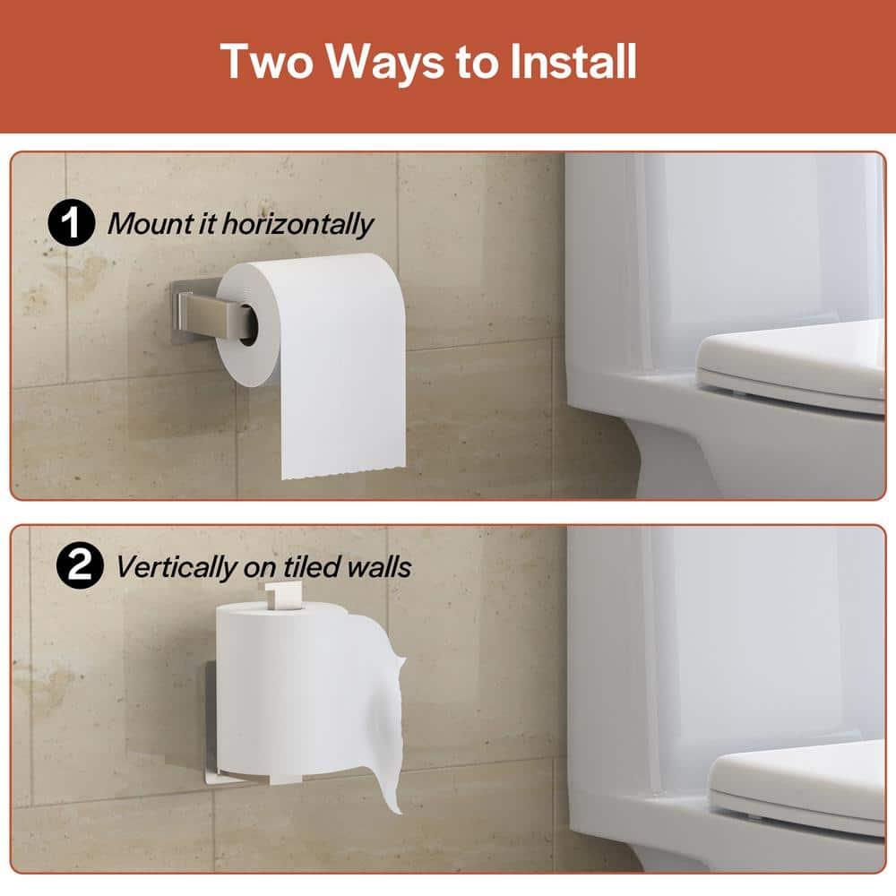 Self-Adhesive, Stainless Steel, Single Post Wall Mounted Toilet Paper Roll Holder, Stand no Drilling, in Brushed Nickel