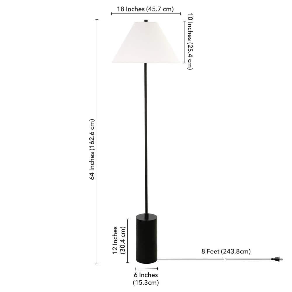 Evelyn&Zoe Somerset 64" Tall Floor Lamp with Empire Fabric Shade, Blackened Bronze/White