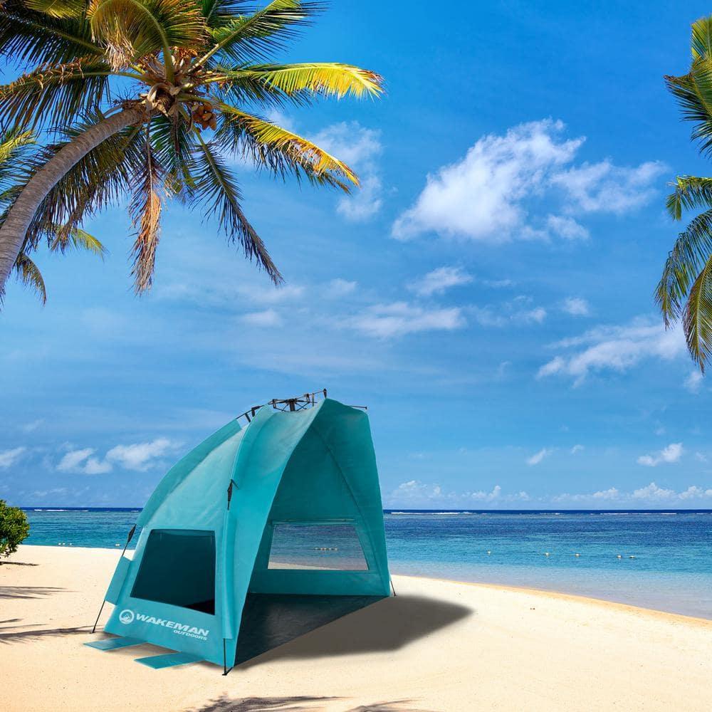 Pop-Up Beach Tent – Instant Shade Canopy with UV Protection – Water and Wind-Resistant Sun Shelter with Carry Bag by Wakeman Outdoors (Turquoise)