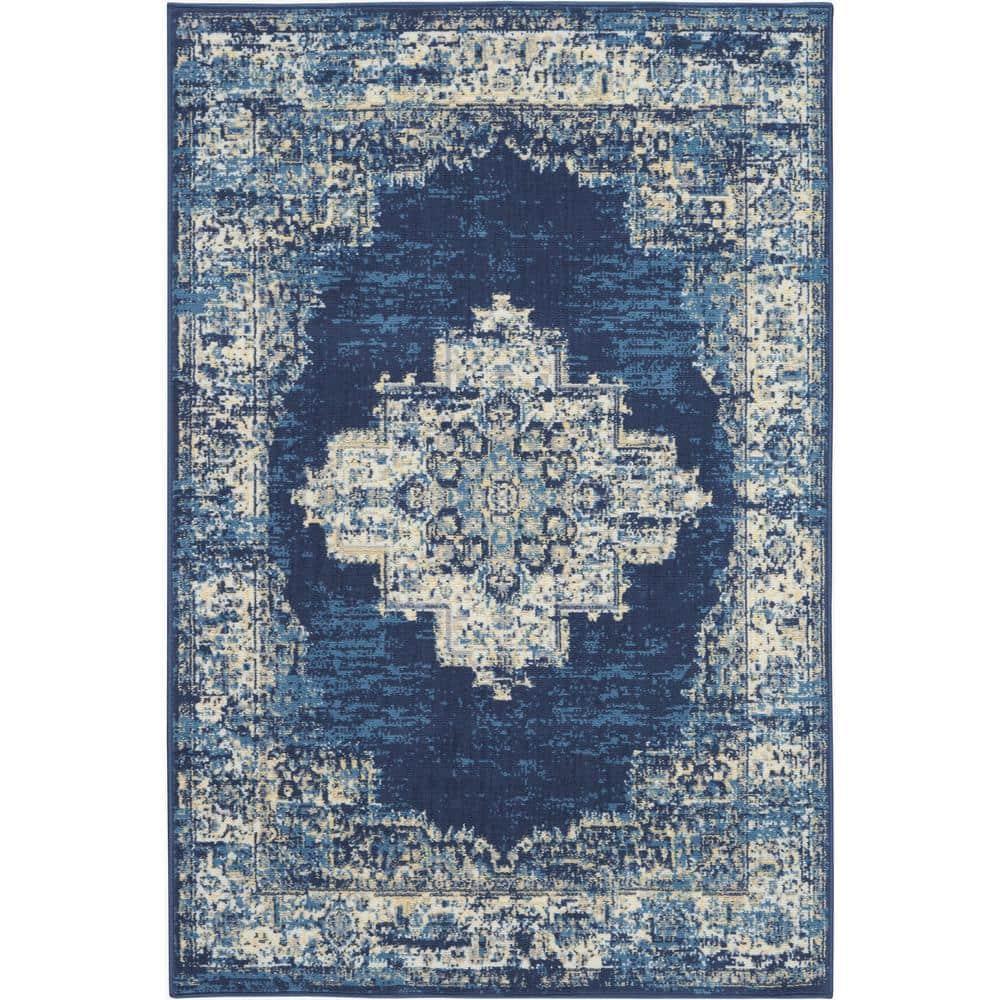 Charlton Home® Golter Grafix 5'3" X 7'3" Navy Blue Vintage Indoor Rug