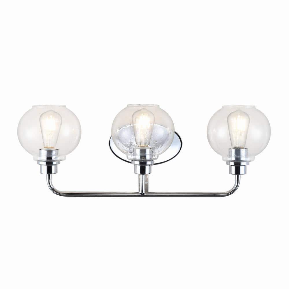 JONATHAN Y JYL7528B Sandrine 26.25" 3-Light Iron/Seeded Glass Cottage Rustic LED Vanity Light Classic 2700K LED 4W Bulbs Entryway Lobby Kitchen Bathroom Bedroom Living Room Hallway, Chrome