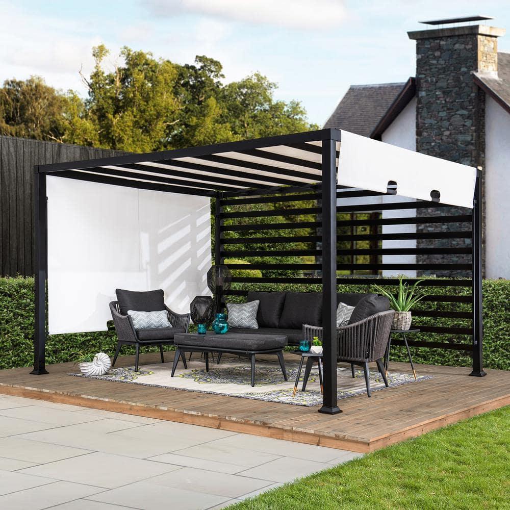 Sunjoy Sunjoy Outdoor Pergola 10 x 12 ft. Steel Pergolas with White Adjustable Shade and Privacy Screen for Backyard