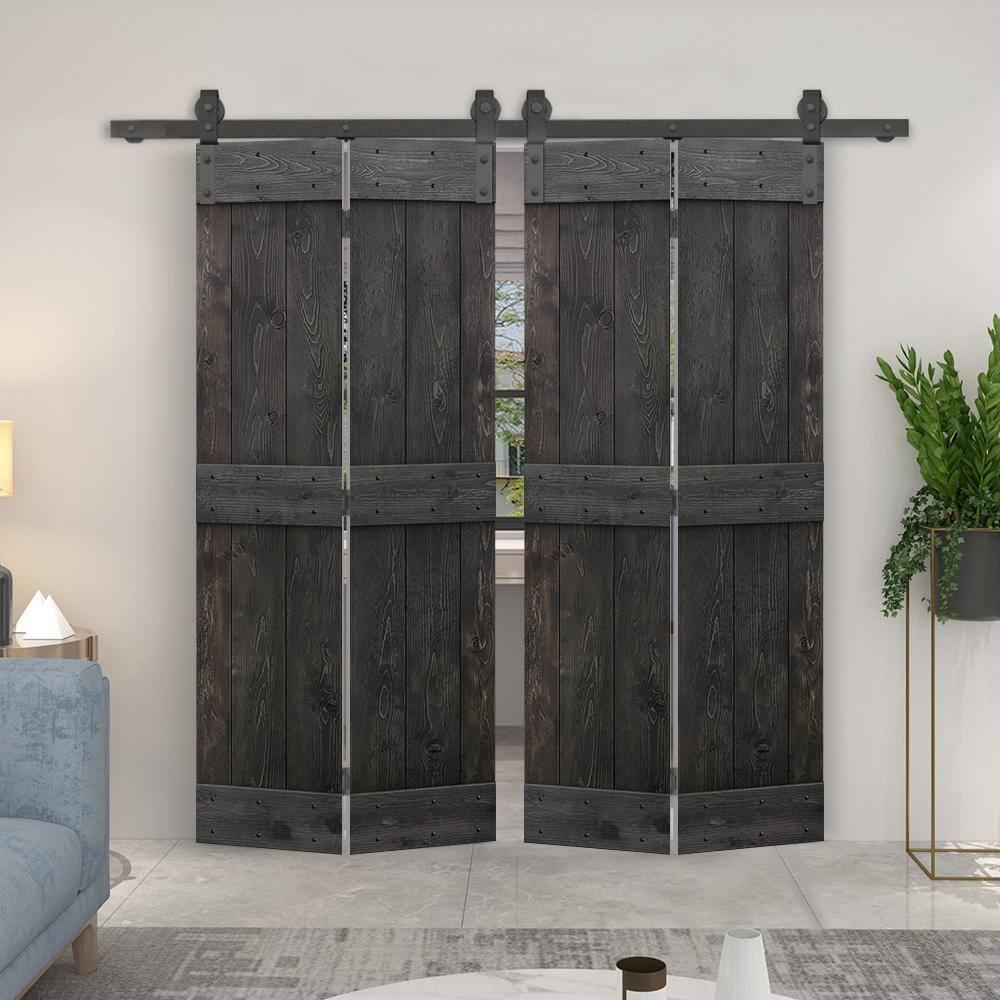 Calhome 84'' Solid Wood Barn Doors with Installation Hardware Kit Bi-Fold