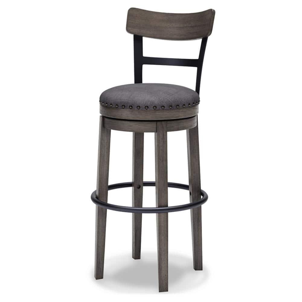 Caitbrook Barstool Gray - Signature Design by Ashley: Antiqued Finish, Swivel, Nailhead Trim