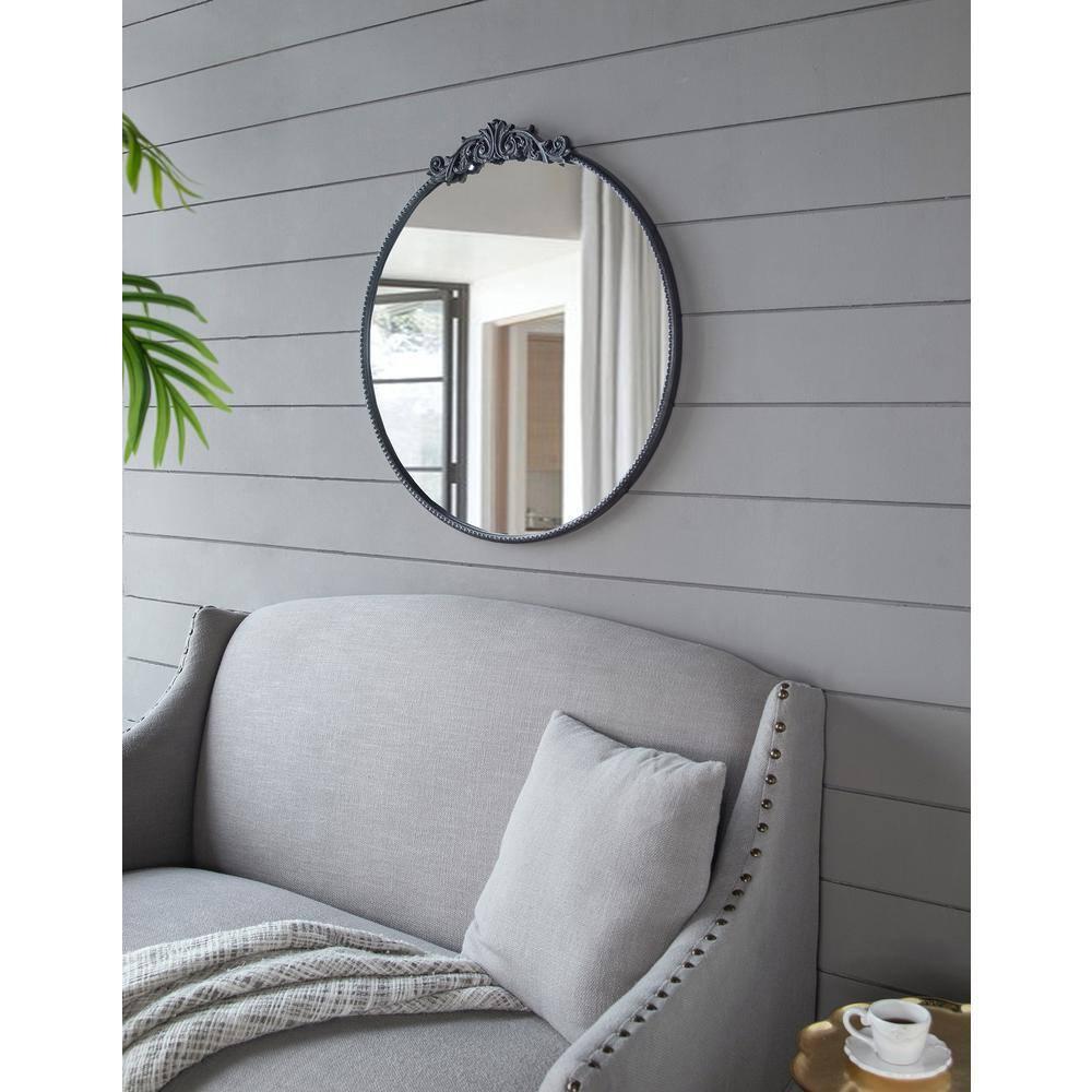 Gzxs Round Mirror, 30" Baroque Style Circle Mirror Vintage Black Wood Frame Wall Mirrors for Vanity, Bathroom or Bedroom