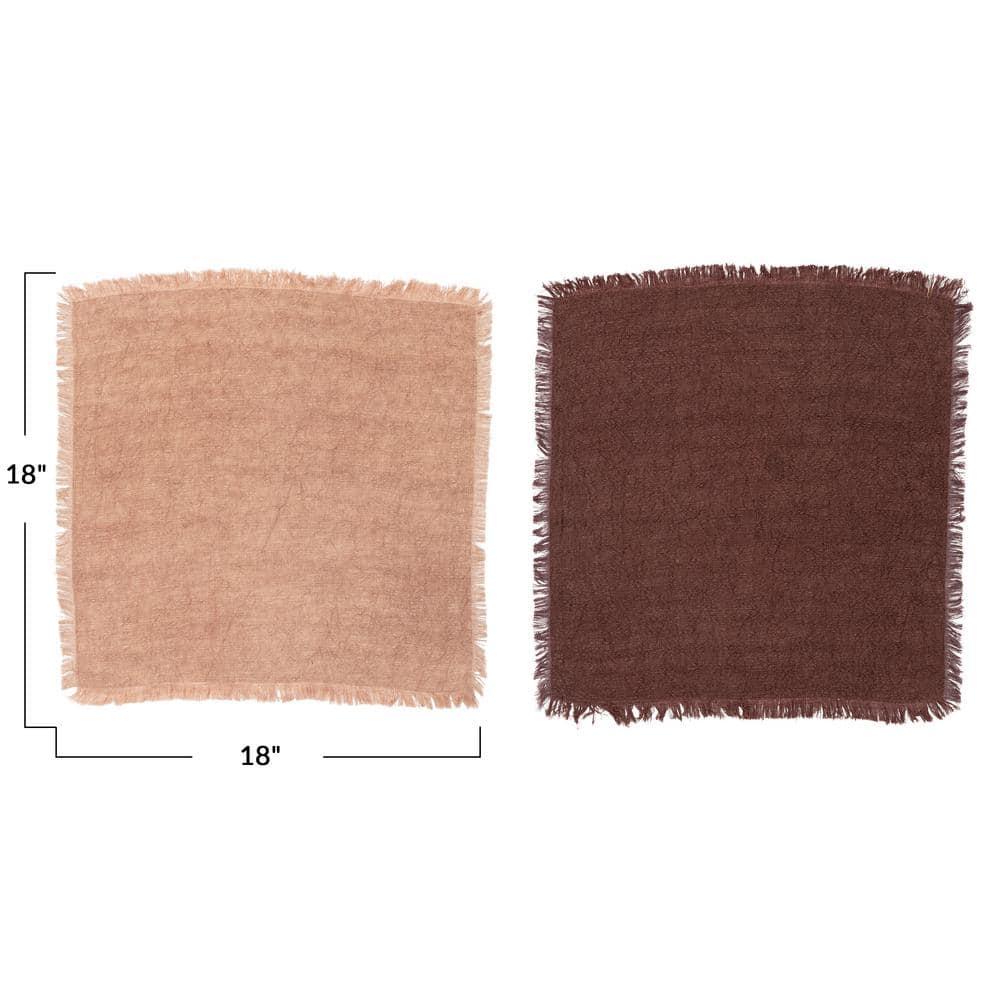 Bloomingville Square Linen Napkins with Fringe, Set of 4, Putty Orange and Aubergine