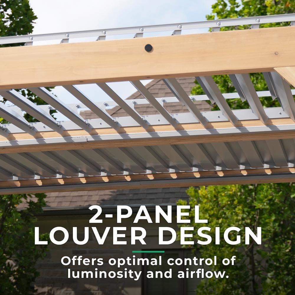 Yardistry 10' x 12' Meridian Louvered Pergola  Premium Cedar Wood Structure with Adjustable Aluminum Louvers and Built-In Gutter System for Outdoor Shade and Rain Protection