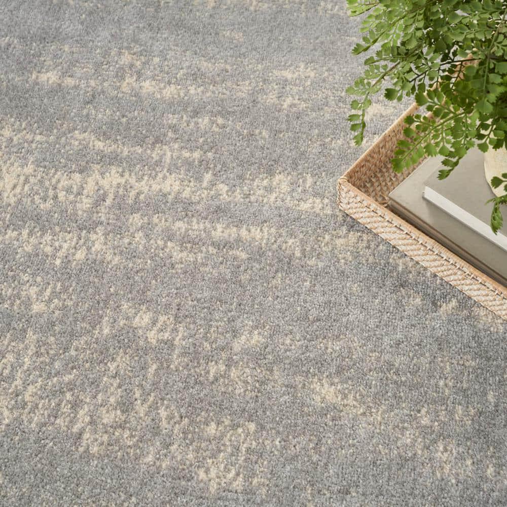 Nourison Essentials Abstract Low Pile Indoor Outdoor Area Rug 5' x 7' Grey/Beige