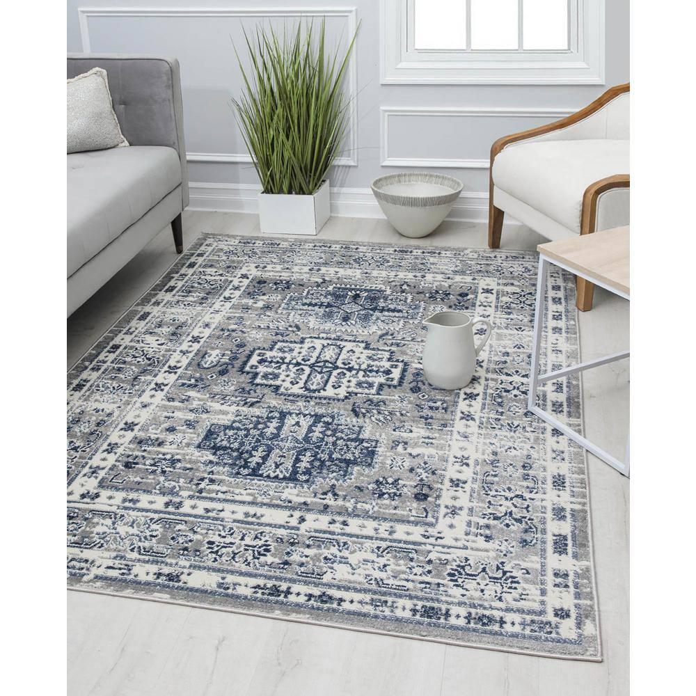 Rugs America Gallagher GL55F Inky Sundara Vintage Transitional Blue Area Rug for Dining Room Rug Neutral Rug Living Room Rug Kitchen, 5'3"x7'