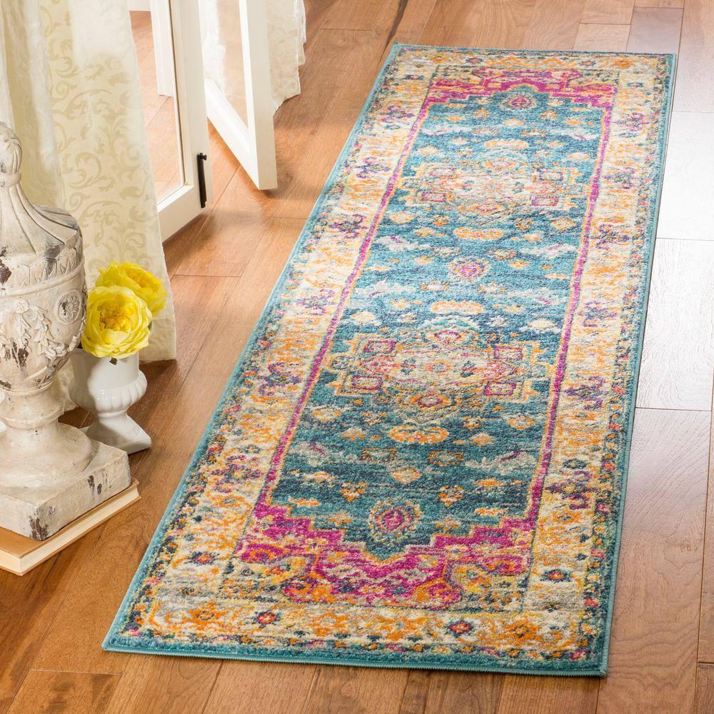 Madison 200 MAD202 Power Loomed Indoor Runner Rug - Blue/Multi - 2'3"x10' - Safavieh
