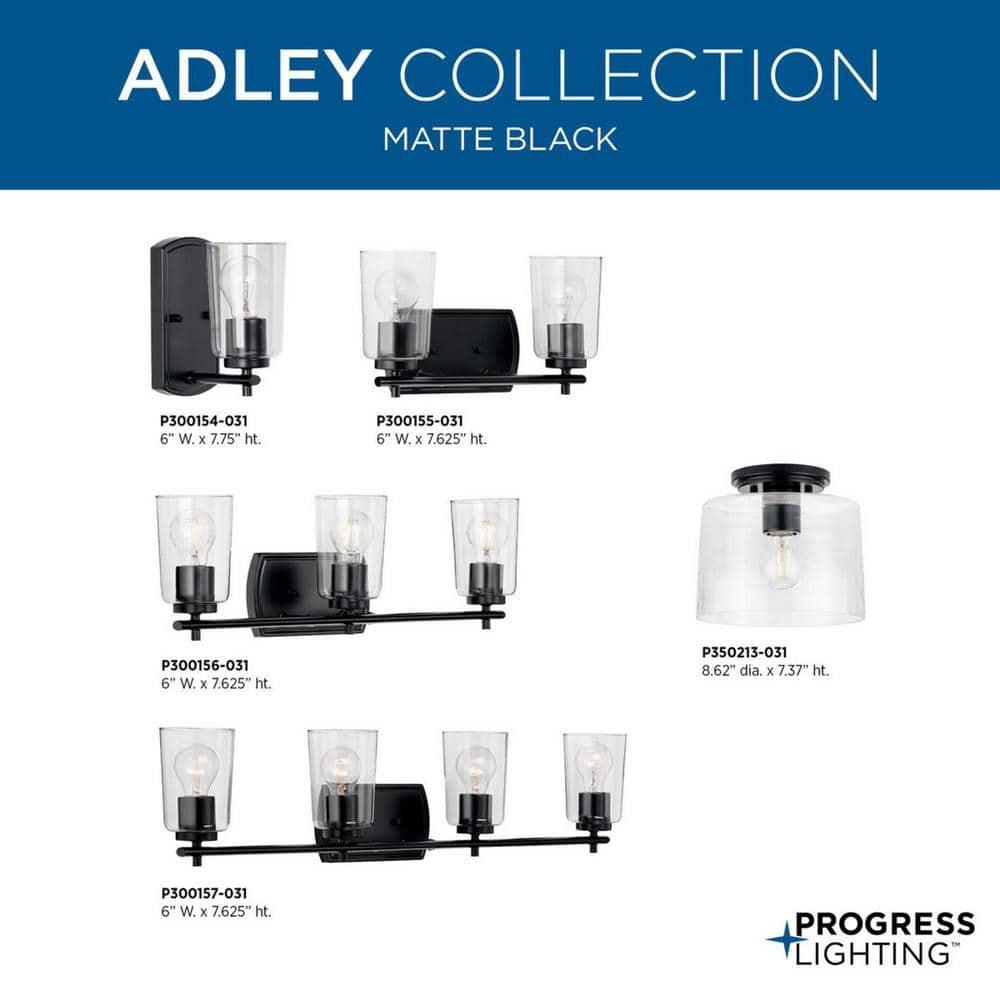Progress Lighting, Adley Collection, 1-Light Flush Mount, Matte Black, Clear Glass Shade