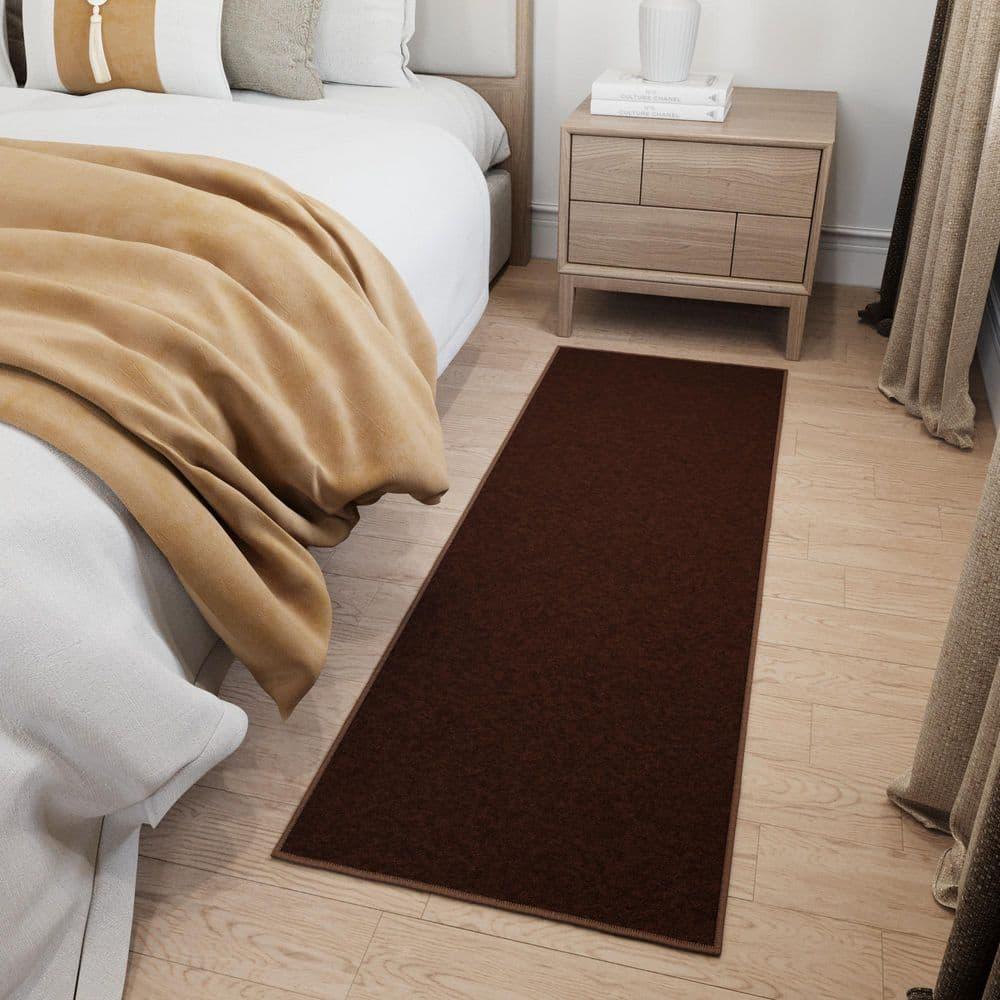 Ottomanson Non-Slip Hallway Runner Rug 2x6 Rubberback Solid Indoor Rug, 2'2" x 6', Brown