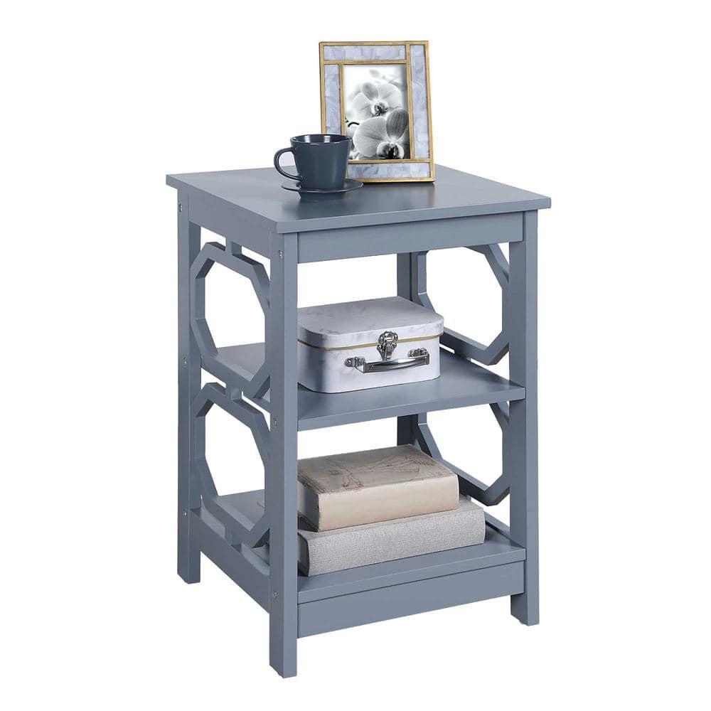 Gray Round Wood End Table with Shelves