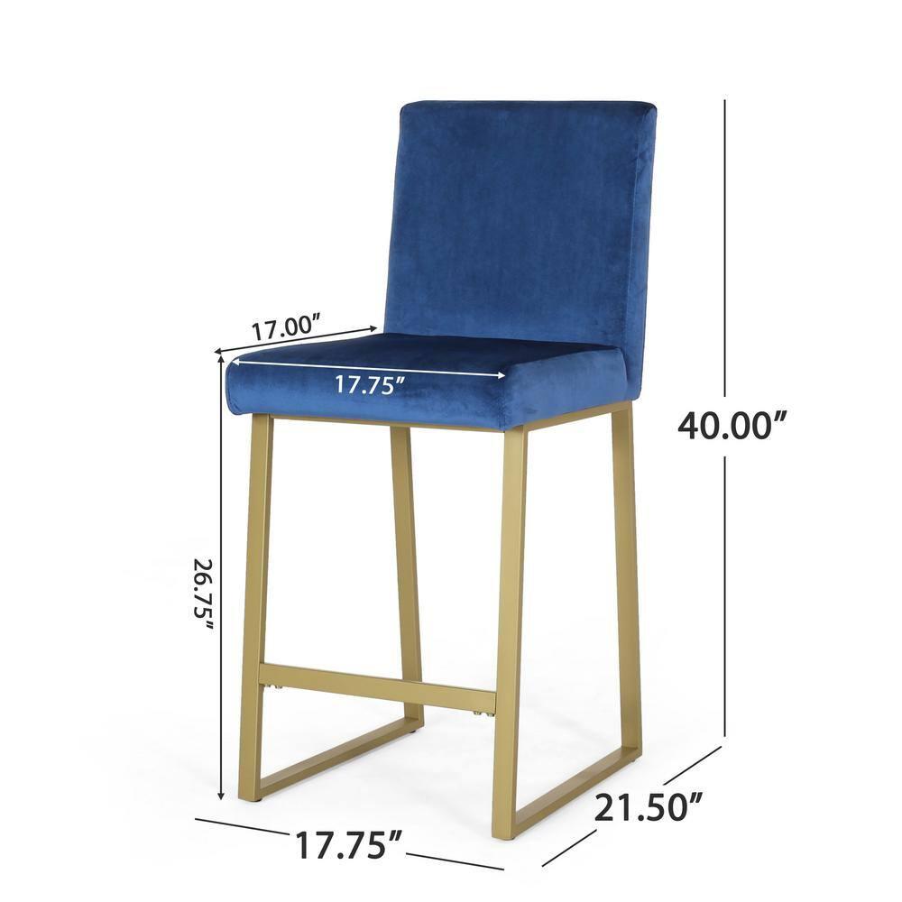 Noble House Korey Indoor Modern Velvet Barstools, Set of 2, Navy Blue