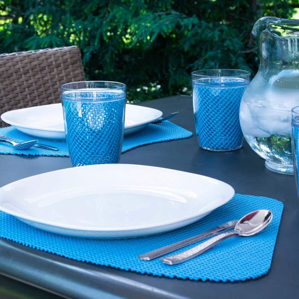 Kraftware Fishnet Wedge Placemats to Add Color to Any Round Outdoor Table (Set of 6) Niagara Blue