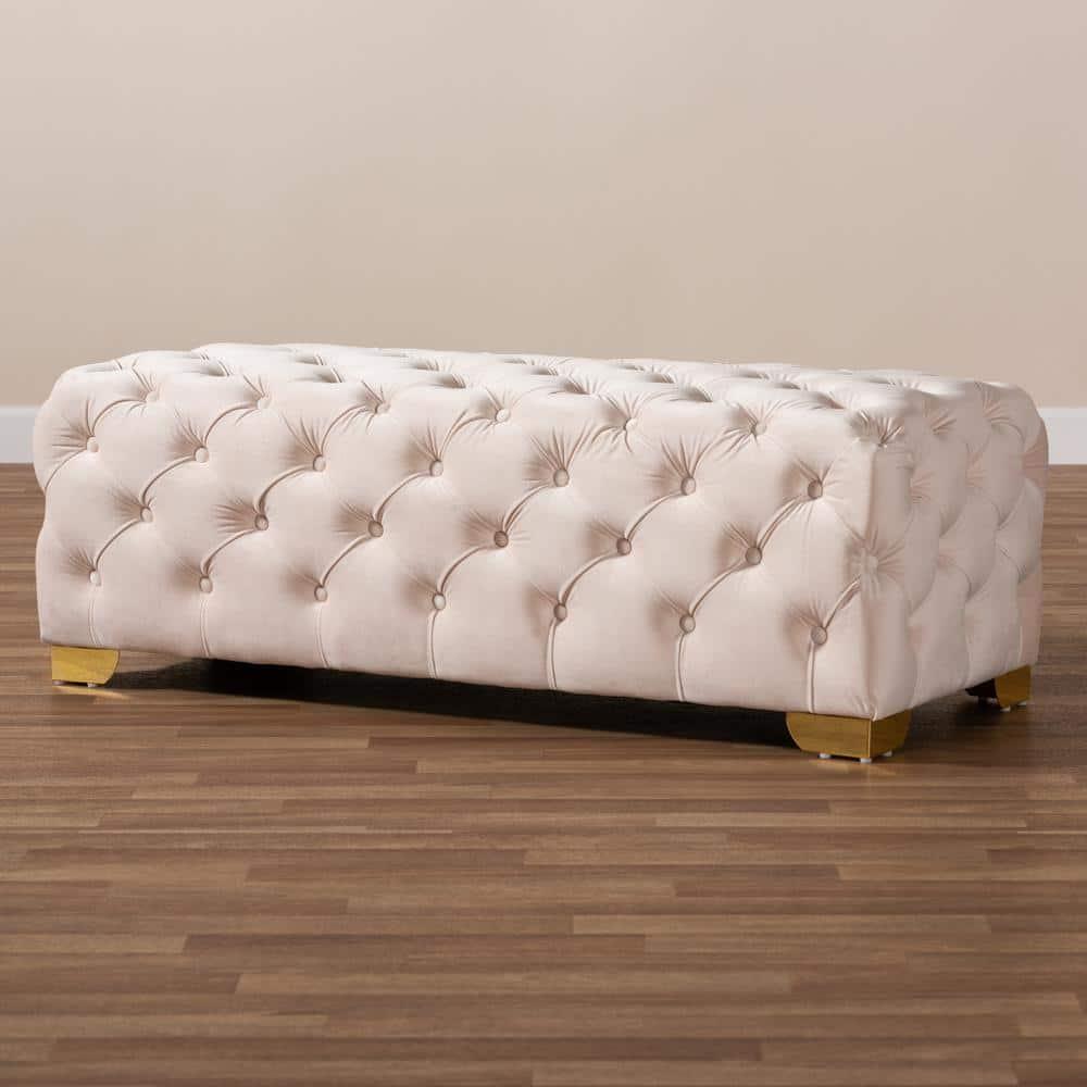 Avara Velvet Button Tufted Bench Ottoman - Baxton Studio