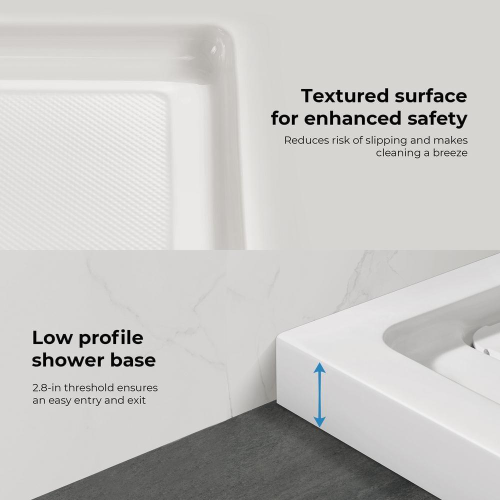 OVE Decors 60" x 34" Rectangle Shower Base Pan, White Acrylic, Hidden Side Drain, Reversible Design