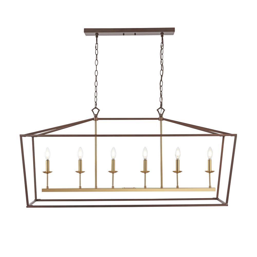 Pagoda 49" Linear 6-Bulb Classic Traditional Metal LED Pendant, Oil Rubbed Bronze
