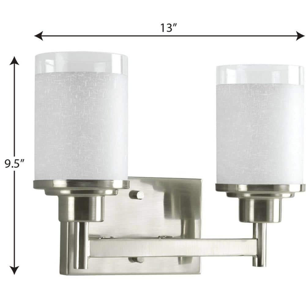 Progress Lighting Alexa Collection 2-Light Bath Fixture, Brushed Nickel, White Linen Glass Shade