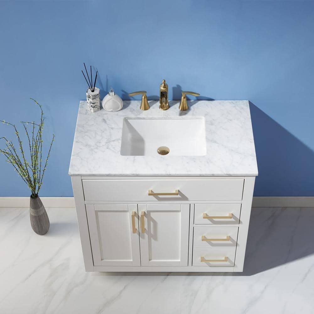 Ivy 36" Marble Countertop Single Vanity w/o Mirror White