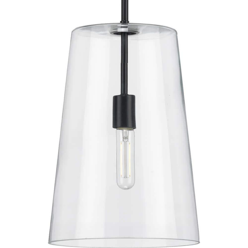 Progress Lighting Clarion 1-Light Pendant, Matte Black, Clear Glass Shade