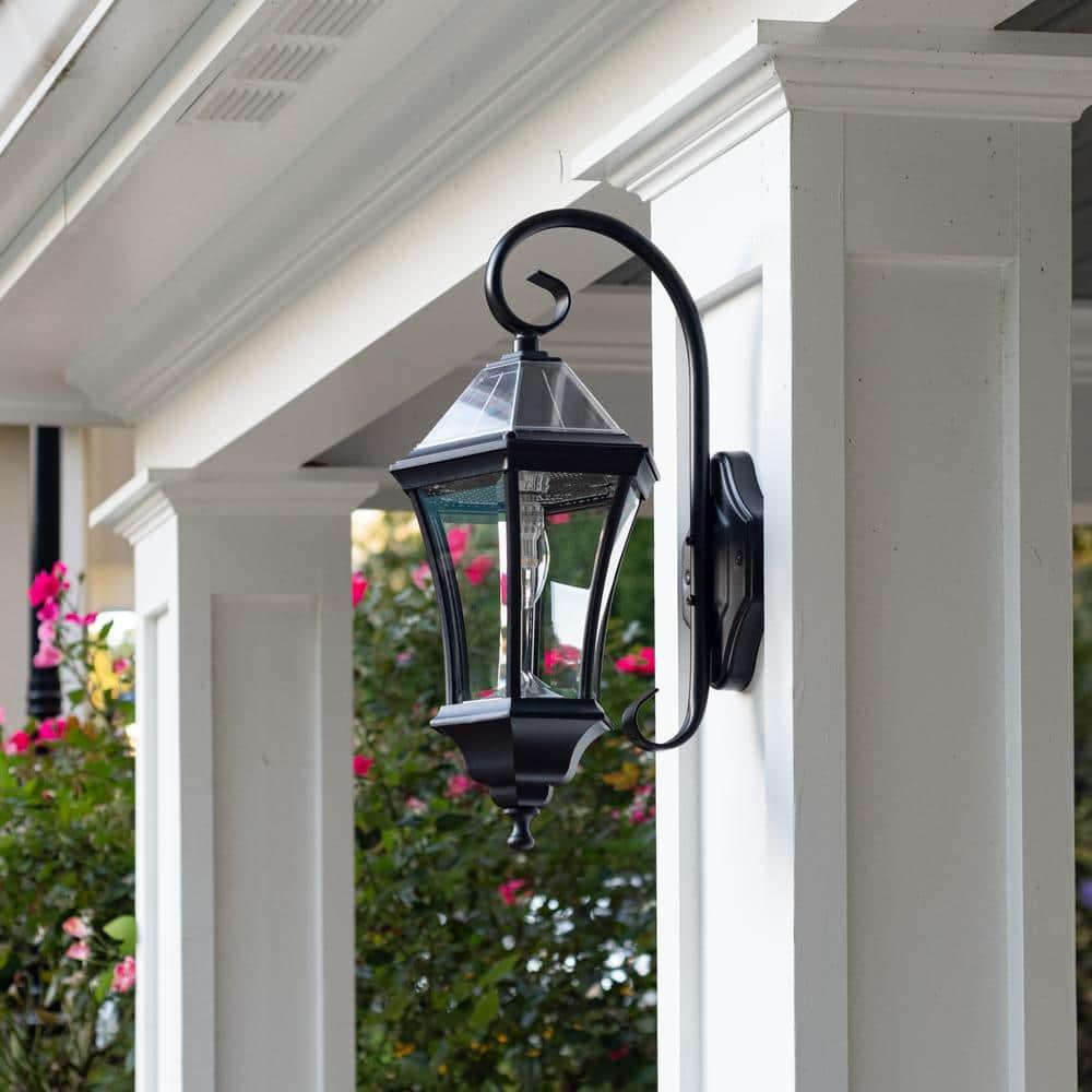 Gama Sonic Victorian Solar Wall Light, Outdoor Solar Lamp, Cast Aluminum Sconce, 150 Lumens Warm White LED, Black (94BM50010)