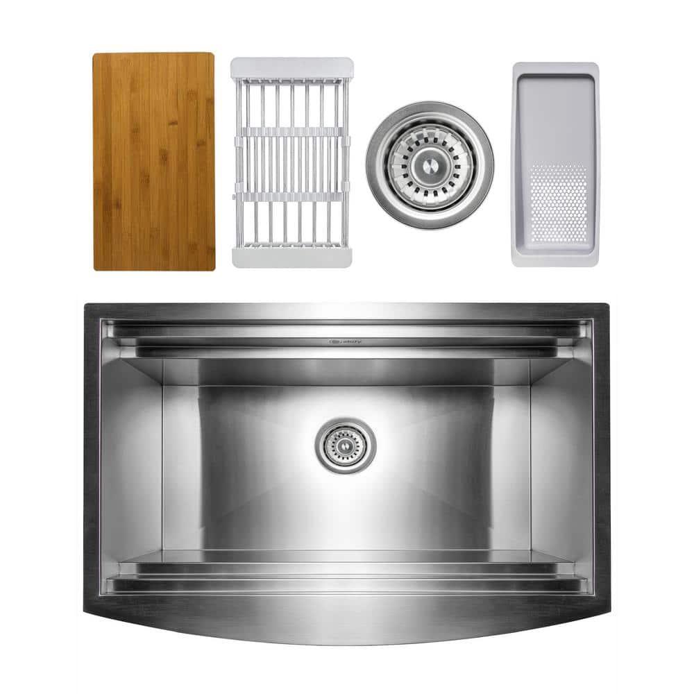 Farmhouse Apron Front 33-in x 22-in Brushed Stainless Steel Single Bowl Workstation Kitchen Sink